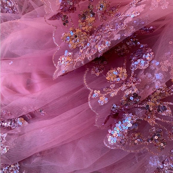 Glitter Mesh Corset Tiered Ballgown with Sequin and Ruffle Detail.
Prom dress. - Picture 7 of 17